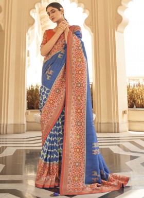 Patola Print Crepe Material Saree With Contrast Blouse piece