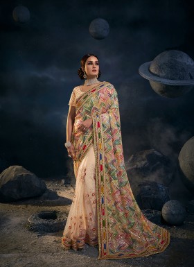 PEACH DEGITAL NET SAREE