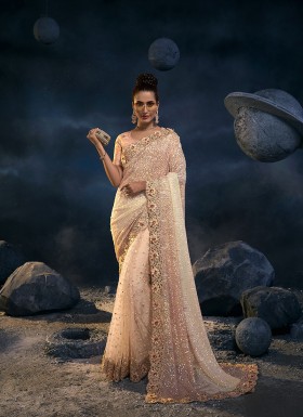 PEACH DEGITAL NET SAREE