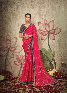 Pink Sequins Work Chiffon Saree