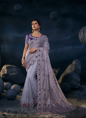 PURPLE   DEGITAL NET SAREE