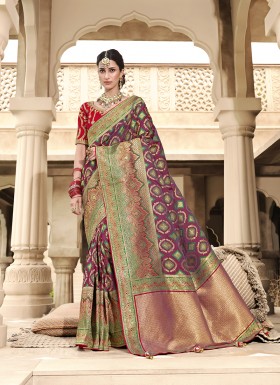 Purple Silk Woven Designer Saree