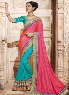 Remarkable Handloom silk Patch Border Work Half N Half  Saree