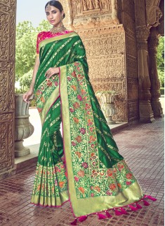 Rich Look Banarsi Silk Saree With Jari Weaving And Hevy Blouse Piece