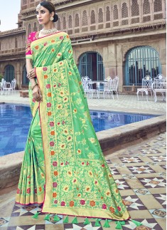 Rich Look Banarsi Silk Saree With Jari Weaving And Hevy Blouse Piece