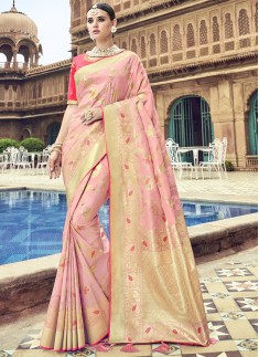 Rich Look Banarsi Silk Saree With Jari Weaving And Hevy Blouse Piece