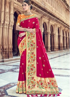 Rich Look Banarsi Silk Saree With Jari Weaving And Hevy Blouse Piece