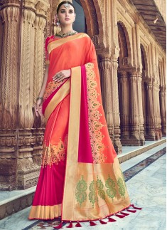 Rich Look Banarsi Silk Saree With Jari Weaving And Hevy Blouse Piece