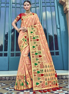 Rich Look Banarsi Silk Saree With Jari Weaving And Hevy Blouse Piece