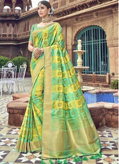 Rich Look Banarsi Silk Saree With Jari Weaving And Hevy Blouse Piece