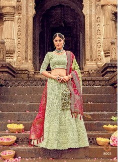 Savory Georgette Green Lucknowi Work Designer Lehe