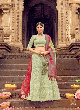 Savory Georgette Green Lucknowi Work Designer Lehenga Choli