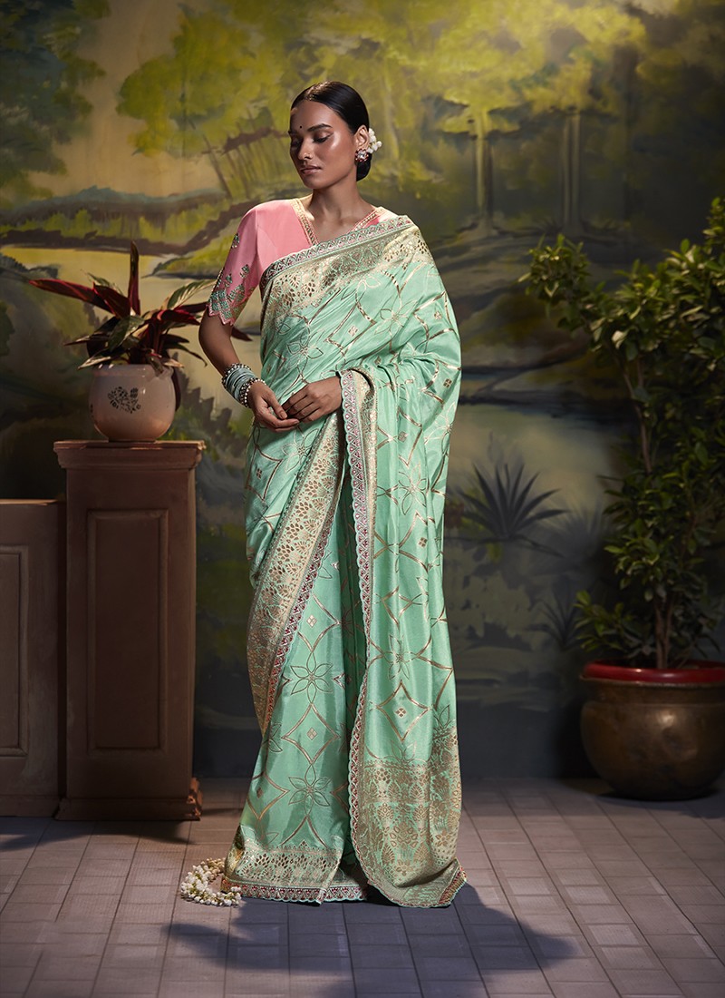 Sea Green Silk Designer Saree