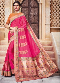 Silk Fabric Saree With Contrast Heavy Blouse Saree