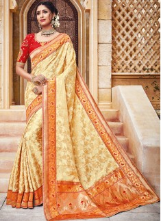 Silk Fabric Saree With Contrast Heavy Blouse Saree