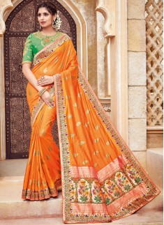 Silk Fabric Saree With Contrast Heavy Blouse Saree