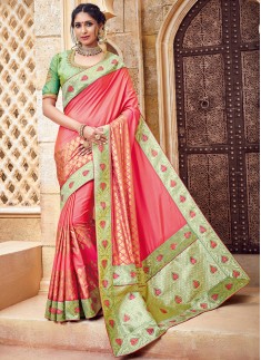 Silk Fabric Saree With Contrast Heavy Blouse Saree