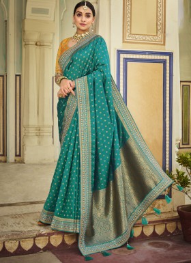 Stunning Banarasi Silk Fabric Saree WIth Contrast Heavy Work Blouse Piece