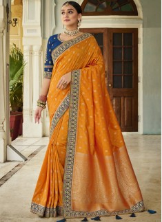 Stunning Banarasi Silk Fabric Saree WIth Contrast 