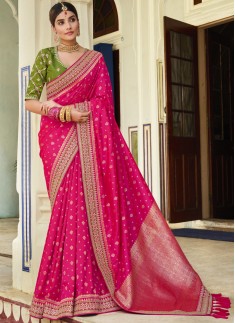 Stunning Banarasi Silk Fabric Saree WIth Contrast Heavy Work Blouse Piece