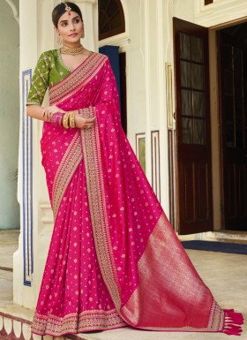 Stunning Banarasi Silk Fabric Saree WIth Contrast Heavy Work Blouse Piece