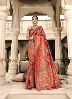 Stunning Red Woven Silk Classic Saree