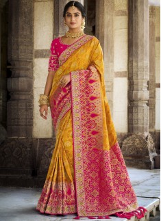 Stylish Dola Silk Saree With Contrast heavy Work Blouse Piece