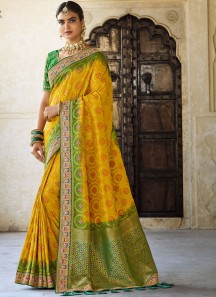 Stylish Dola Silk Saree With Contrast heavy Work Blouse Piece