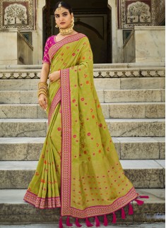 Stylish Dola Silk Saree With Contrast heavy Work Blouse Piece