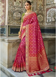 Stylish Dola Silk Saree With Contrast heavy Work Blouse Piece