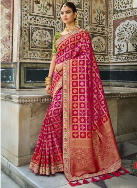 Stylish Dola Silk Saree With Contrast heavy Work Blouse Piece