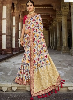 Stylish Dola Silk Saree With Contrast heavy Work Blouse Piece