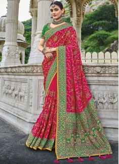 Stylish Pure Satin Saree With Contrast Heavy Work Blouse Piece