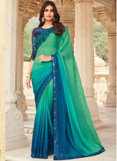 Stylish Small Border Saree With Contrast Designer Heavy Blouse Piece