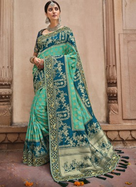 Stylish Soft Banarasi Silk Material Saree With Heavy Work Blouse Piece