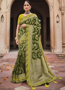 Stylish Soft Banarasi Silk Material Saree With Heavy Work Blouse Piece