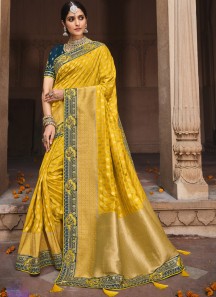 Stylish Soft Banarasi Silk Material Saree With Heavy Work Blouse Piece