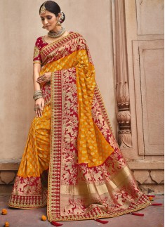 Stylish Soft Banarasi Silk Material Saree With Heavy Work Blouse Piece