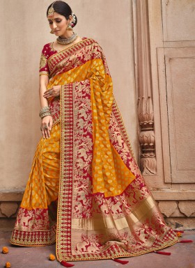 Stylish Soft Banarasi Silk Material Saree With Heavy Work Blouse Piece