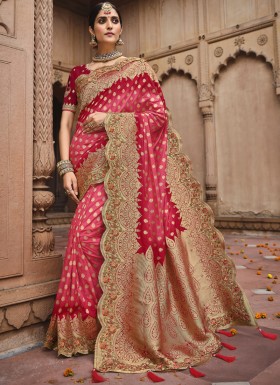 Stylish Soft Banarasi Silk Material Saree With Heavy Work Blouse Piece