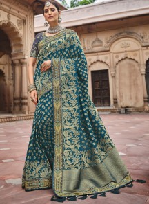 Stylish Soft Banarasi Silk Material Saree With Heavy Work Blouse Piece