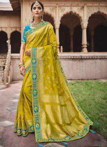 Stylish Soft Banarasi Silk Material Saree With Heavy Work Blouse Piece