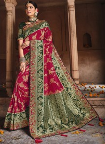 Stylish Soft Banarasi Silk Material Saree With Heavy Work Blouse Piece