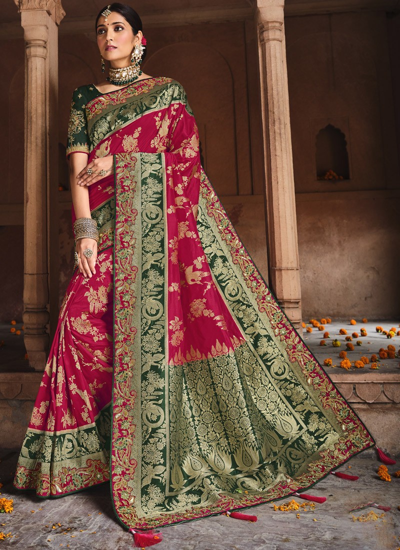 New Style Saree Two Tone Banarasi Silk Fabric Unstitched Blouse & Georgette 1567 