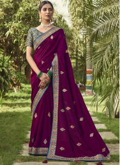 Stylish Soft Silk Saree With Light Work Including Contrast Banarasi SIlk Blouse Pice