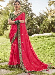 Stylish Soft Silk Saree With Light Work Including Contrast Banarasi SIlk Blouse Pice