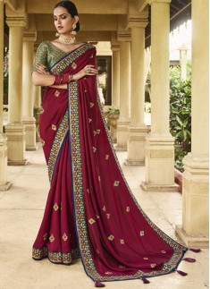 Stylish Soft Silk Saree With Light Work Including Contrast Banarasi SIlk Blouse Pice