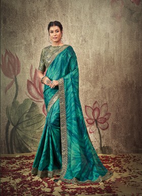 Teal Zari Satin Silk Saree