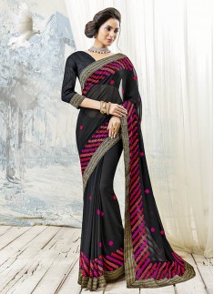 Fabulous Black Embroidered Georgette saree