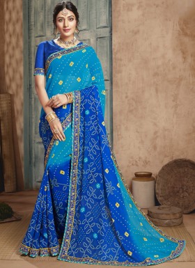 Traditional Bandhani Saree With Simple Blouse Piece